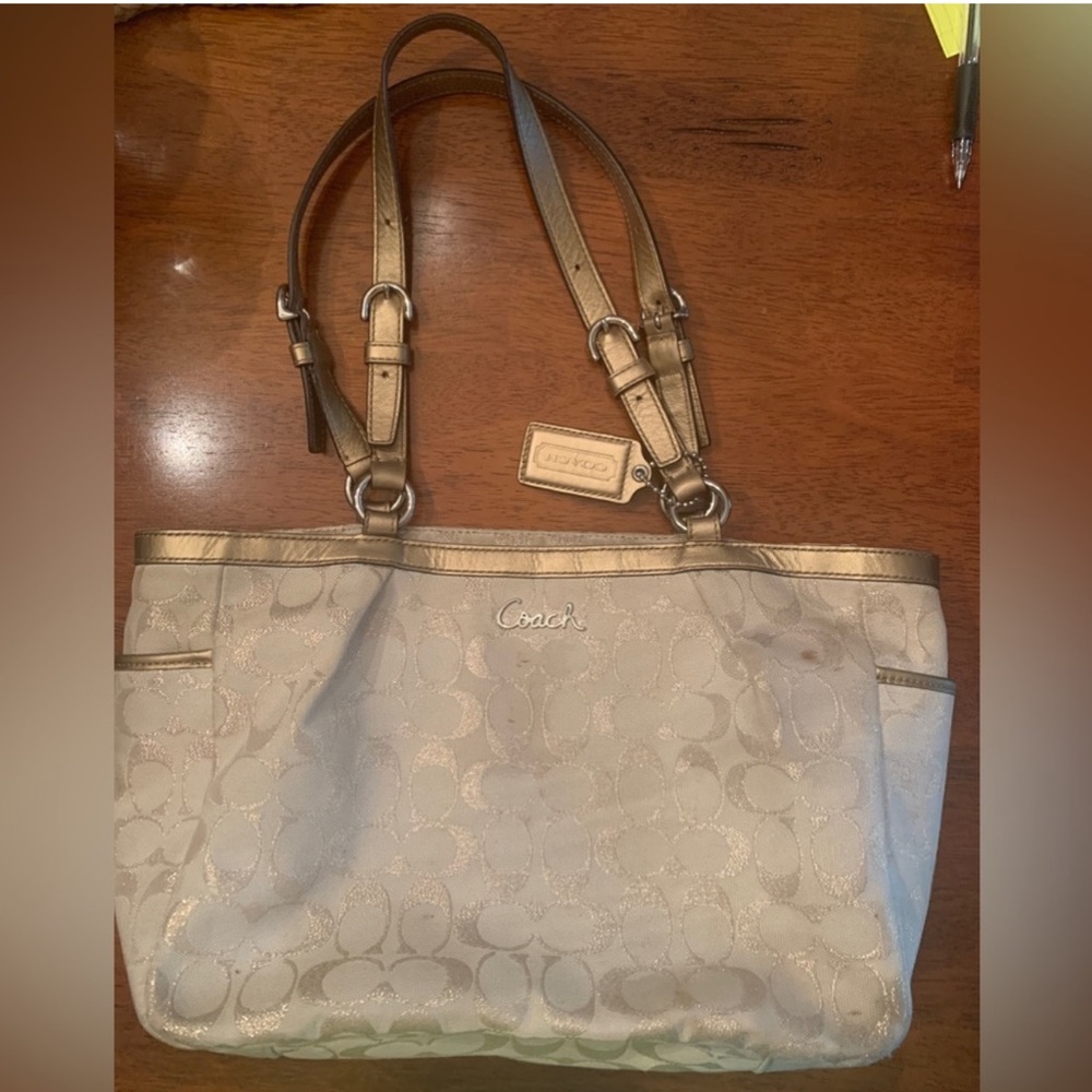 Coach Cream and Gold Signature Tote